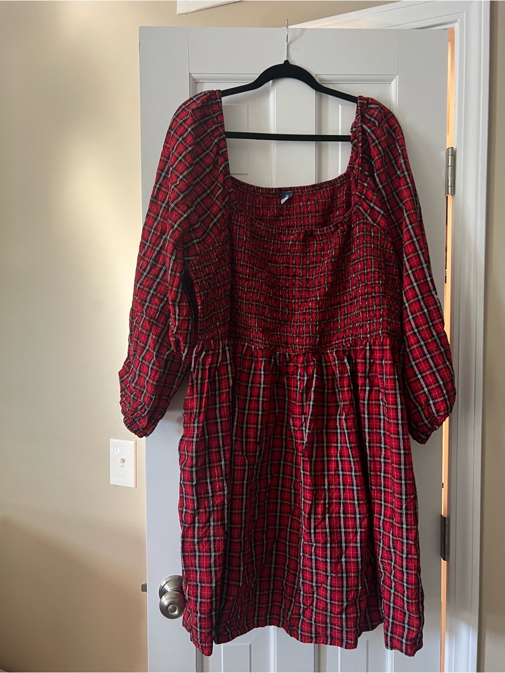 Old Navy Red Plaid Smocked Babydoll Dress